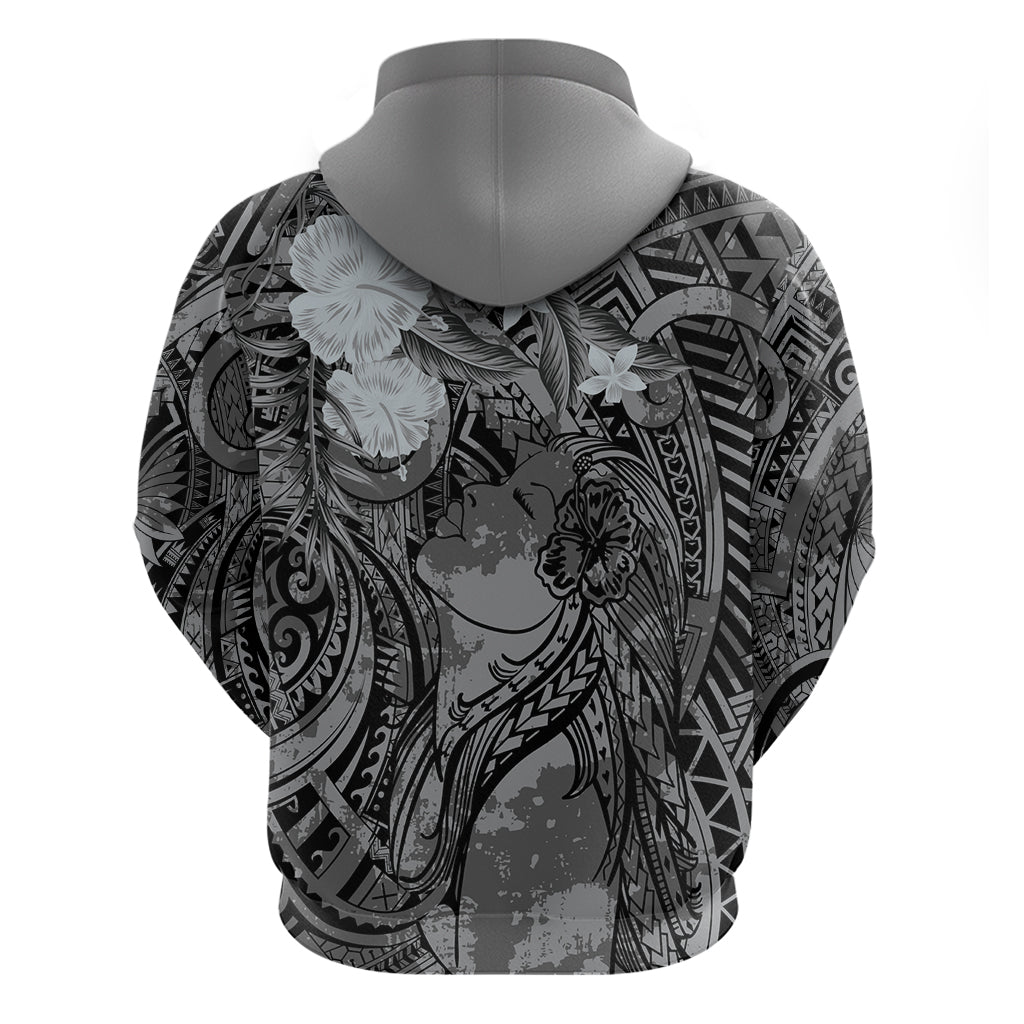 Pacific Beauty Girl Zip Hoodie Black Polyneisan Tribal Vintage Motif