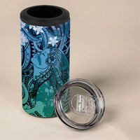 Pacific Beauty Girl 4 in 1 Can Cooler Tumbler Blue Polyneisan Tribal Vintage Motif