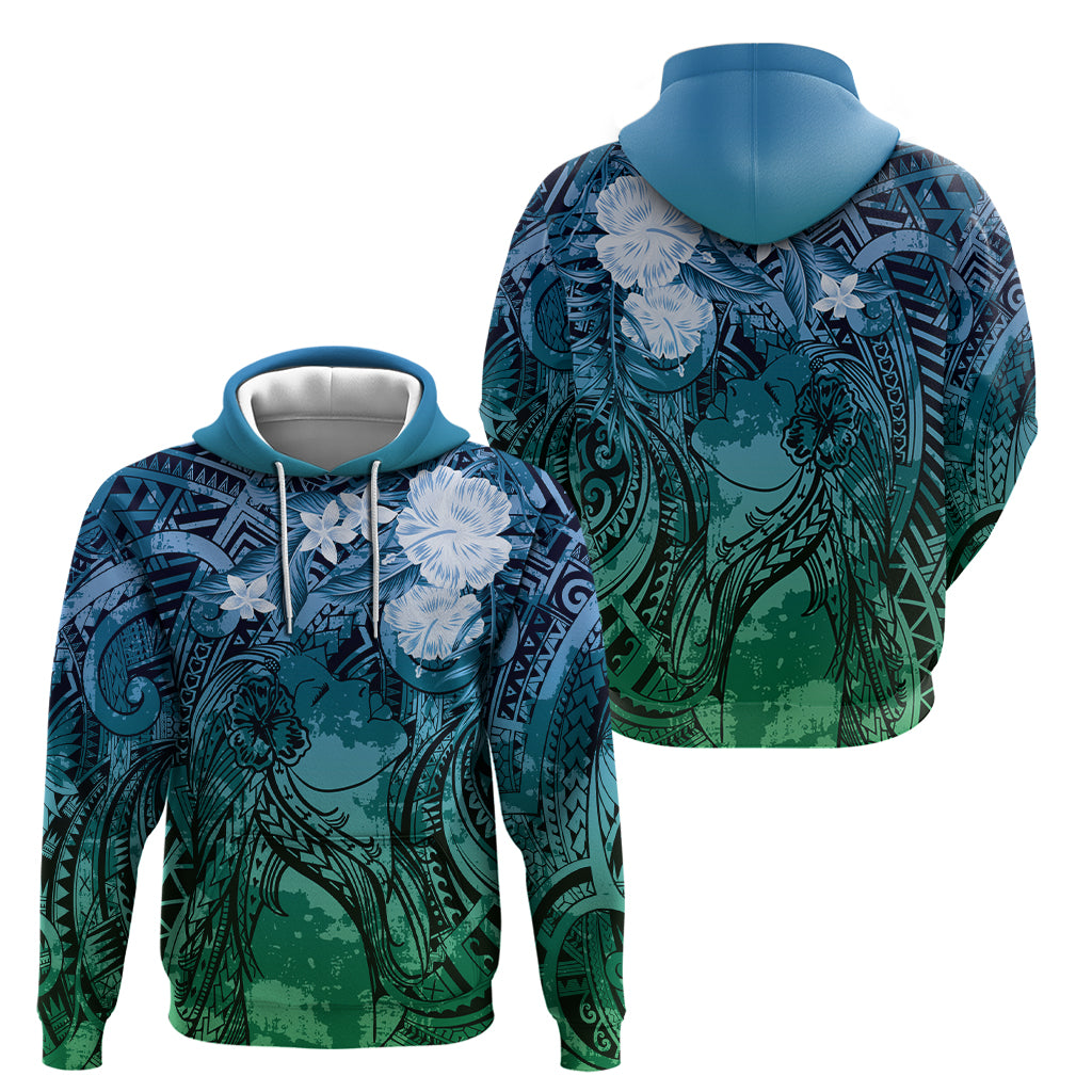 Pacific Beauty Girl Hoodie Blue Polyneisan Tribal Vintage Motif LT9 - Polynesian Pride