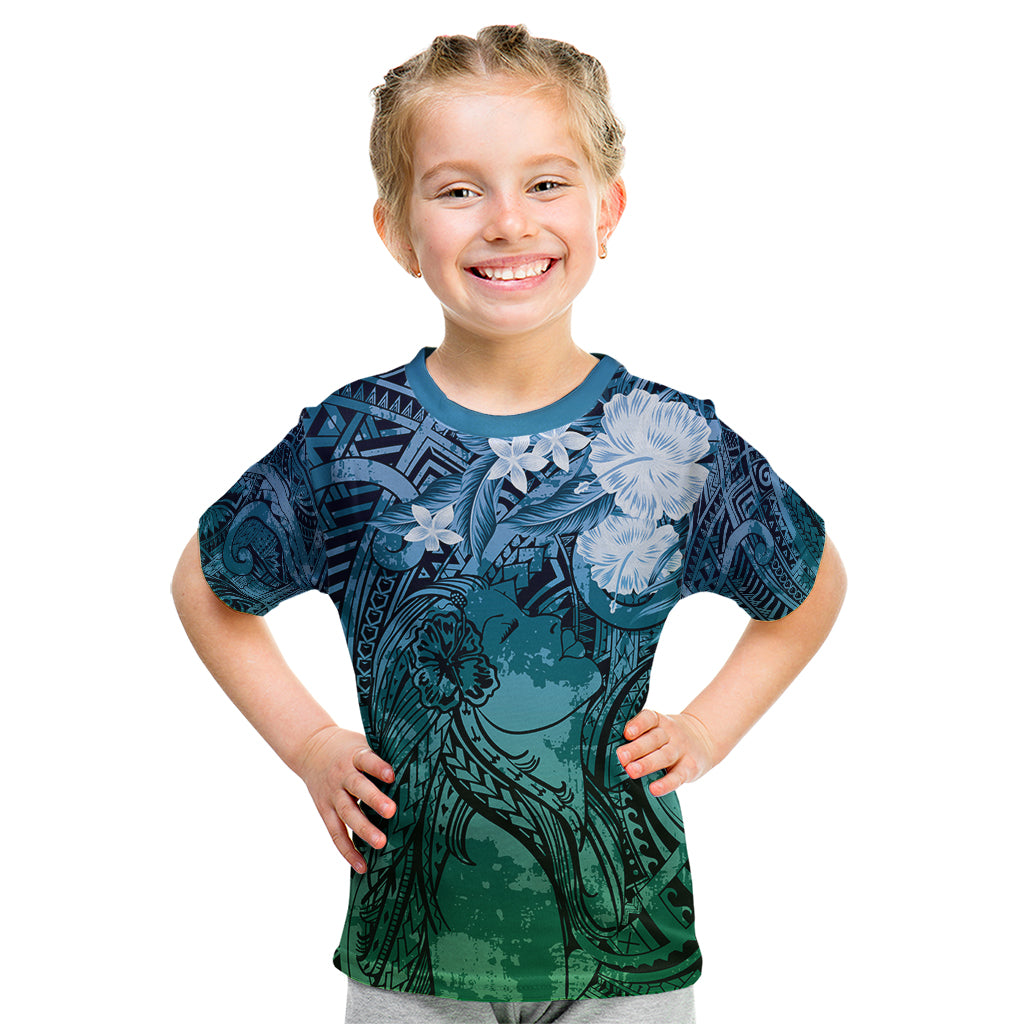 Pacific Beauty Girl Kid T Shirt Blue Polyneisan Tribal Vintage Motif LT9 Blue - Polynesian Pride