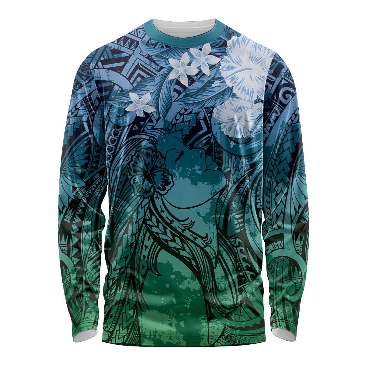 Pacific Beauty Girl Long Sleeve Shirt Blue Polyneisan Tribal Vintage Motif LT9 Unisex Blue - Polynesian Pride