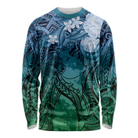 Pacific Beauty Girl Long Sleeve Shirt Blue Polyneisan Tribal Vintage Motif LT9 Unisex Blue - Polynesian Pride