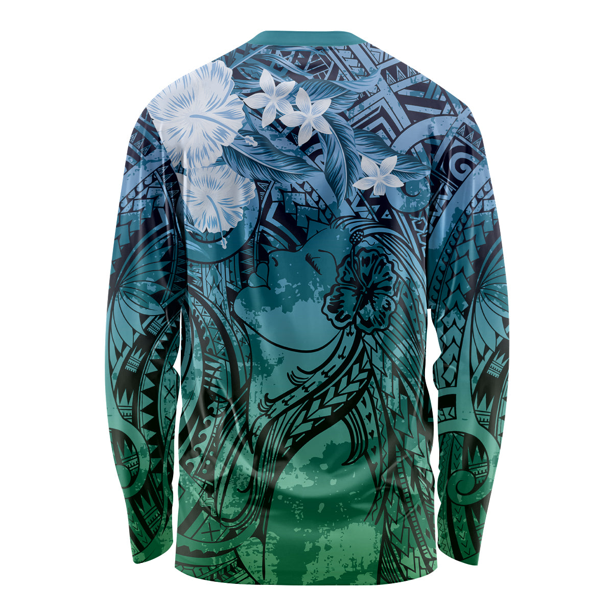 Pacific Beauty Girl Long Sleeve Shirt Blue Polyneisan Tribal Vintage Motif LT9 - Polynesian Pride