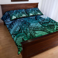 Pacific Beauty Girl Quilt Bed Set Blue Polyneisan Tribal Vintage Motif