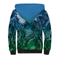 Pacific Beauty Girl Sherpa Hoodie Blue Polyneisan Tribal Vintage Motif
