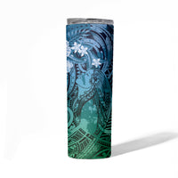Pacific Beauty Girl Skinny Tumbler Blue Polyneisan Tribal Vintage Motif