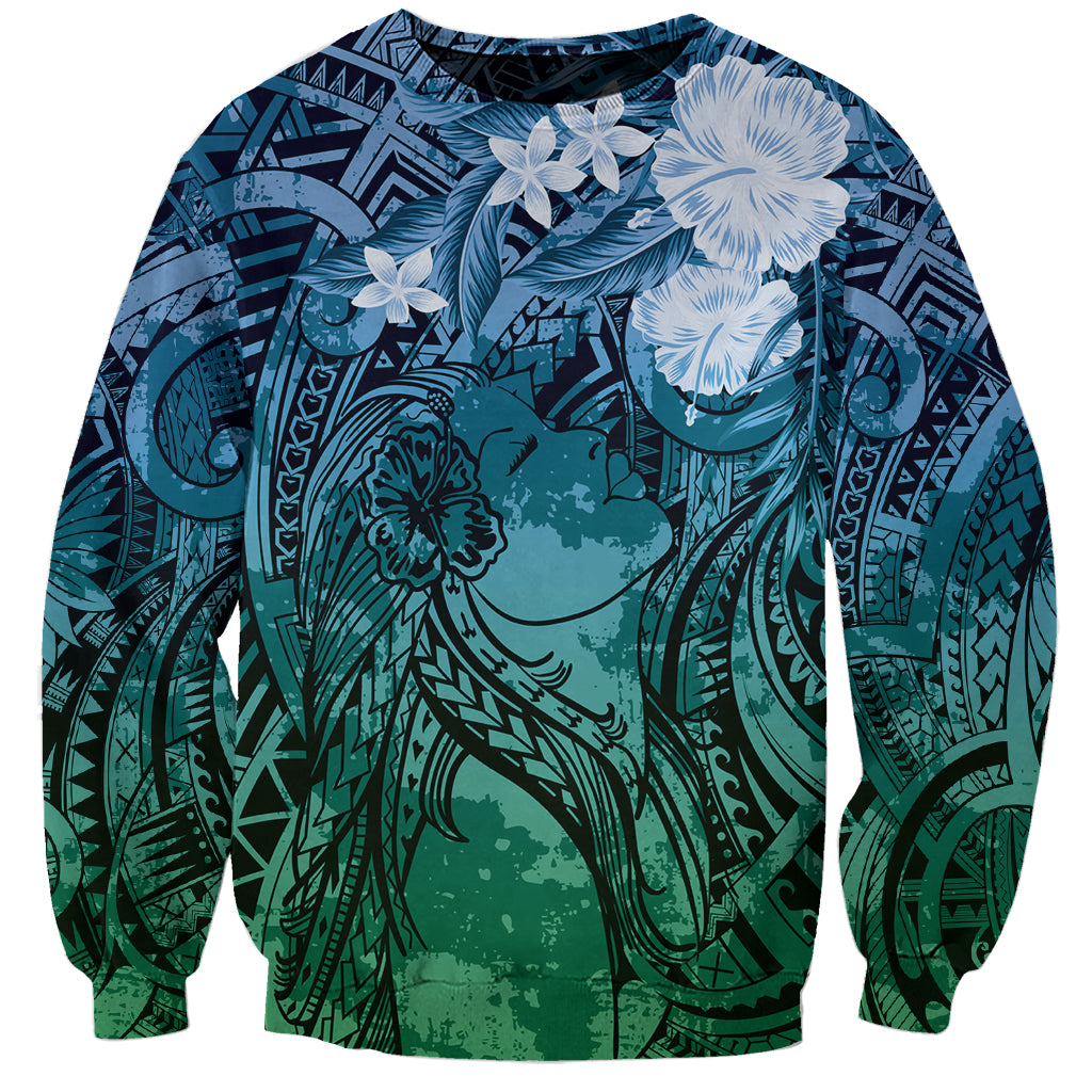 Pacific Beauty Girl Sweatshirt Blue Polyneisan Tribal Vintage Motif LT9 Unisex Blue - Polynesian Pride