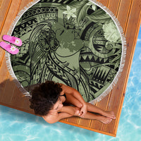 Pacific Beauty Girl Beach Blanket Green Polyneisan Tribal Vintage Motif