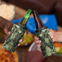 Pacific Beauty Girl 4 in 1 Can Cooler Tumbler Green Polyneisan Tribal Vintage Motif