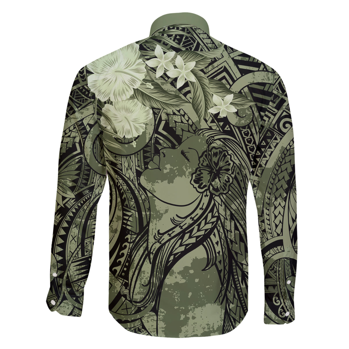 Pacific Beauty Girl Family Matching Short Sleeve Bodycon Dress and Hawaiian Shirt Green Polyneisan Tribal Vintage Motif