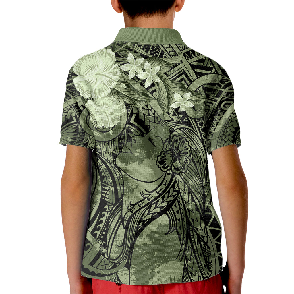 Pacific Beauty Girl Kid Polo Shirt Green Polyneisan Tribal Vintage Motif