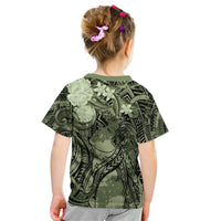 Pacific Beauty Girl Kid T Shirt Green Polyneisan Tribal Vintage Motif