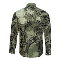 Pacific Beauty Girl Long Sleeve Button Shirt Green Polyneisan Tribal Vintage Motif LT9 - Polynesian Pride