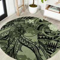 Pacific Beauty Girl Round Carpet Green Polyneisan Tribal Vintage Motif LT9 Green - Polynesian Pride