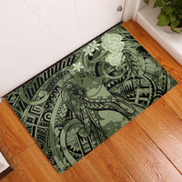 Pacific Beauty Girl Rubber Doormat Green Polyneisan Tribal Vintage Motif