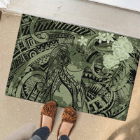 Pacific Beauty Girl Rubber Doormat Green Polyneisan Tribal Vintage Motif