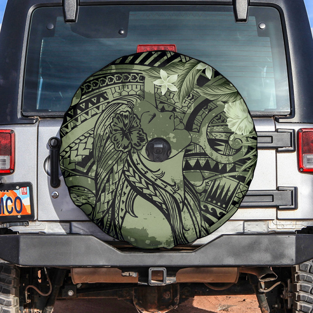 Pacific Beauty Girl Spare Tire Cover Green Polyneisan Tribal Vintage Motif LT9 Green - Polynesian Pride