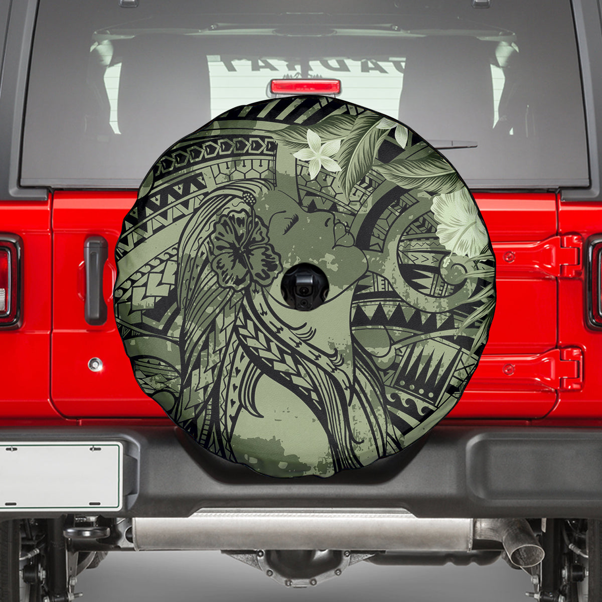 Pacific Beauty Girl Spare Tire Cover Green Polyneisan Tribal Vintage Motif LT9 - Polynesian Pride