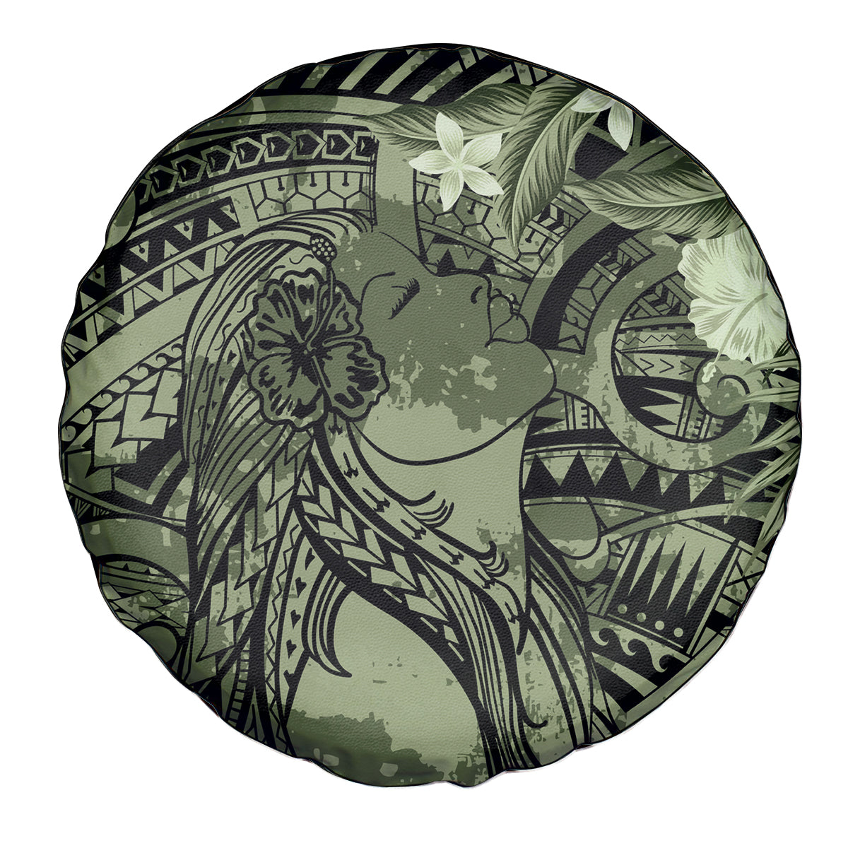 Pacific Beauty Girl Spare Tire Cover Green Polyneisan Tribal Vintage Motif LT9 - Polynesian Pride