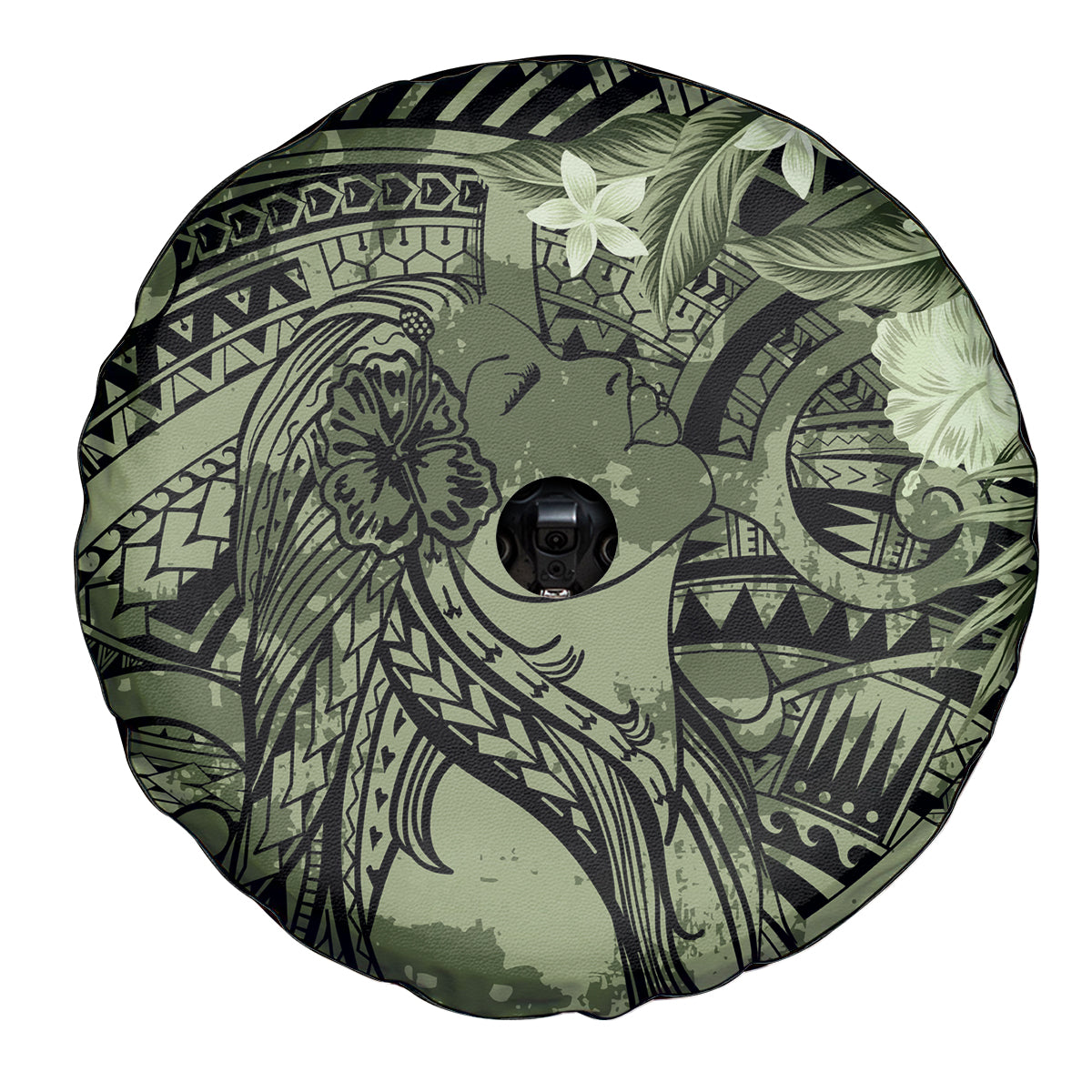 Pacific Beauty Girl Spare Tire Cover Green Polyneisan Tribal Vintage Motif LT9 - Polynesian Pride