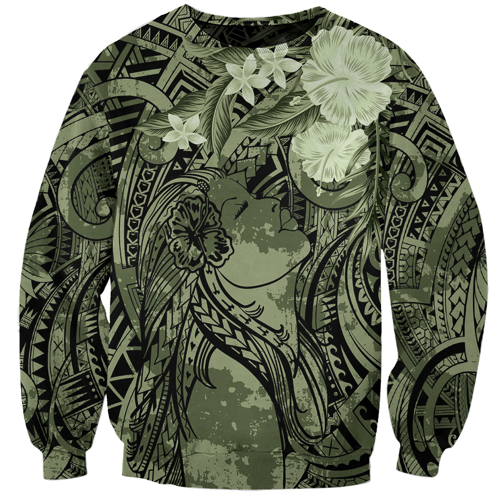 Pacific Beauty Girl Sweatshirt Green Polyneisan Tribal Vintage Motif LT9 Unisex Green - Polynesian Pride