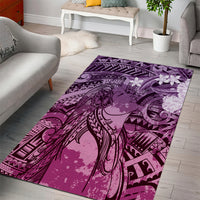 Pacific Beauty Girl Area Rug Pink Polyneisan Tribal Vintage Motif