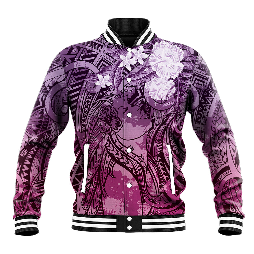 Pacific Beauty Girl Baseball Jacket Pink Polyneisan Tribal Vintage Motif LT9 Unisex Pink - Polynesian Pride