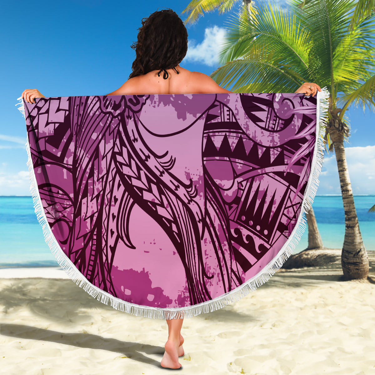 Pacific Beauty Girl Beach Blanket Pink Polyneisan Tribal Vintage Motif