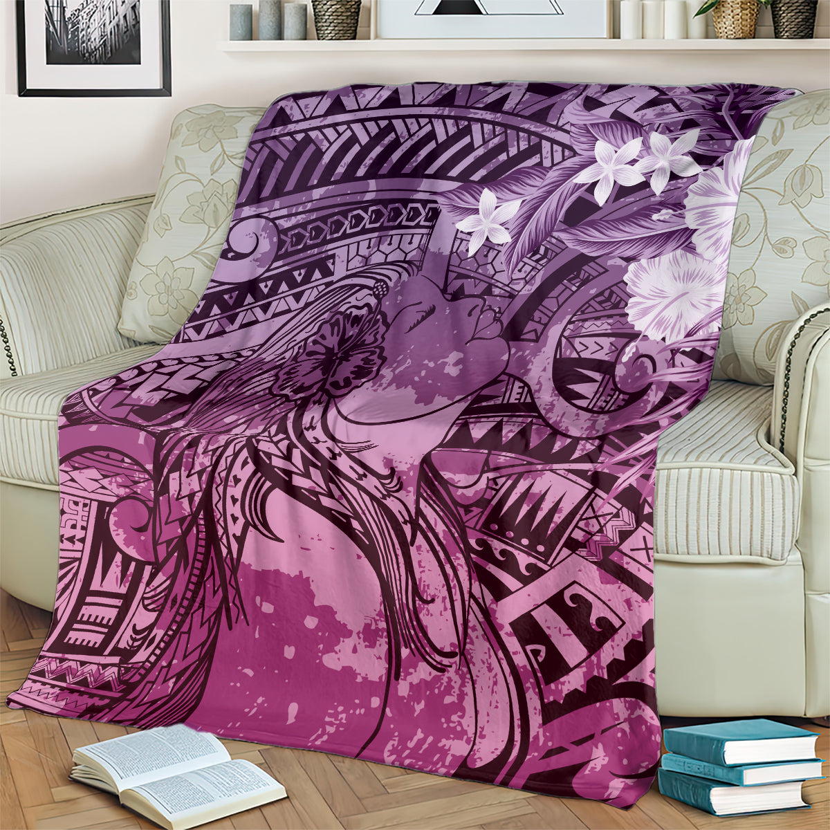 Pacific Beauty Girl Blanket Pink Polyneisan Tribal Vintage Motif