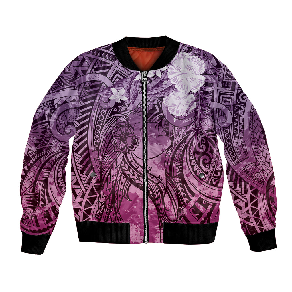 Pacific Beauty Girl Bomber Jacket Pink Polyneisan Tribal Vintage Motif