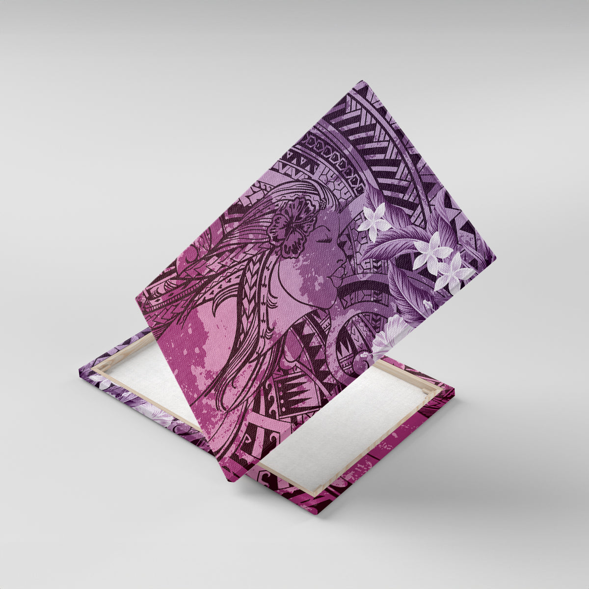 Pacific Beauty Girl Canvas Wall Art Pink Polyneisan Tribal Vintage Motif