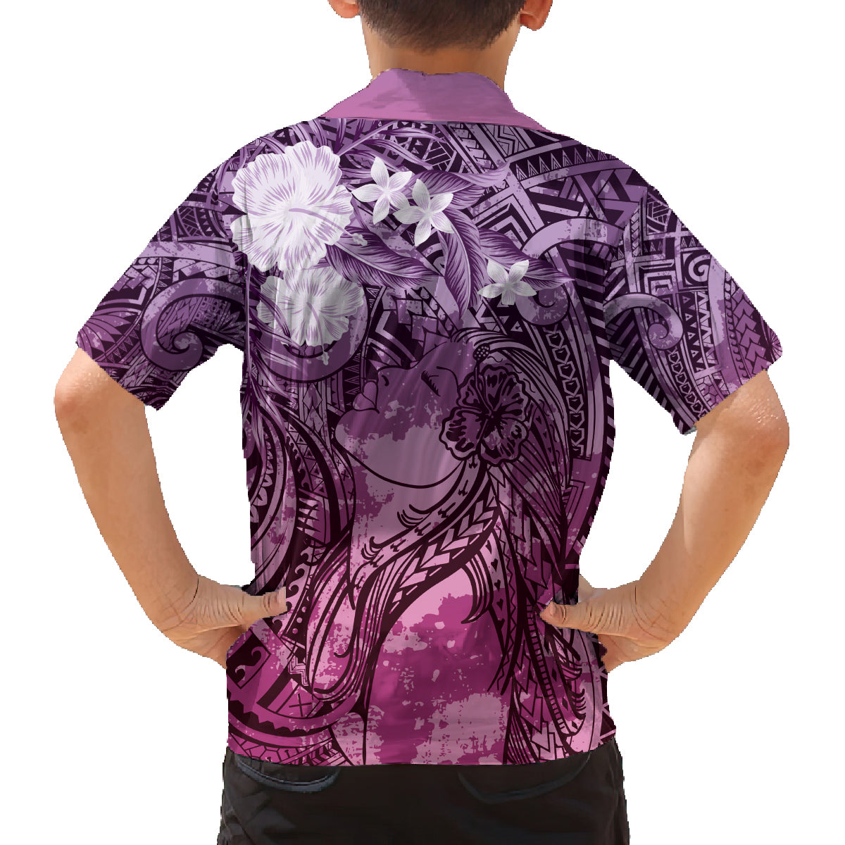 Pacific Beauty Girl Family Matching Summer Maxi Dress and Hawaiian Shirt Pink Polyneisan Tribal Vintage Motif