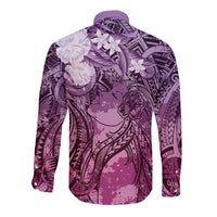 Pacific Beauty Girl Long Sleeve Button Shirt Pink Polyneisan Tribal Vintage Motif LT9 - Polynesian Pride