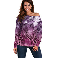 Pacific Beauty Girl Off Shoulder Sweater Pink Polyneisan Tribal Vintage Motif LT9 Women Pink - Polynesian Pride