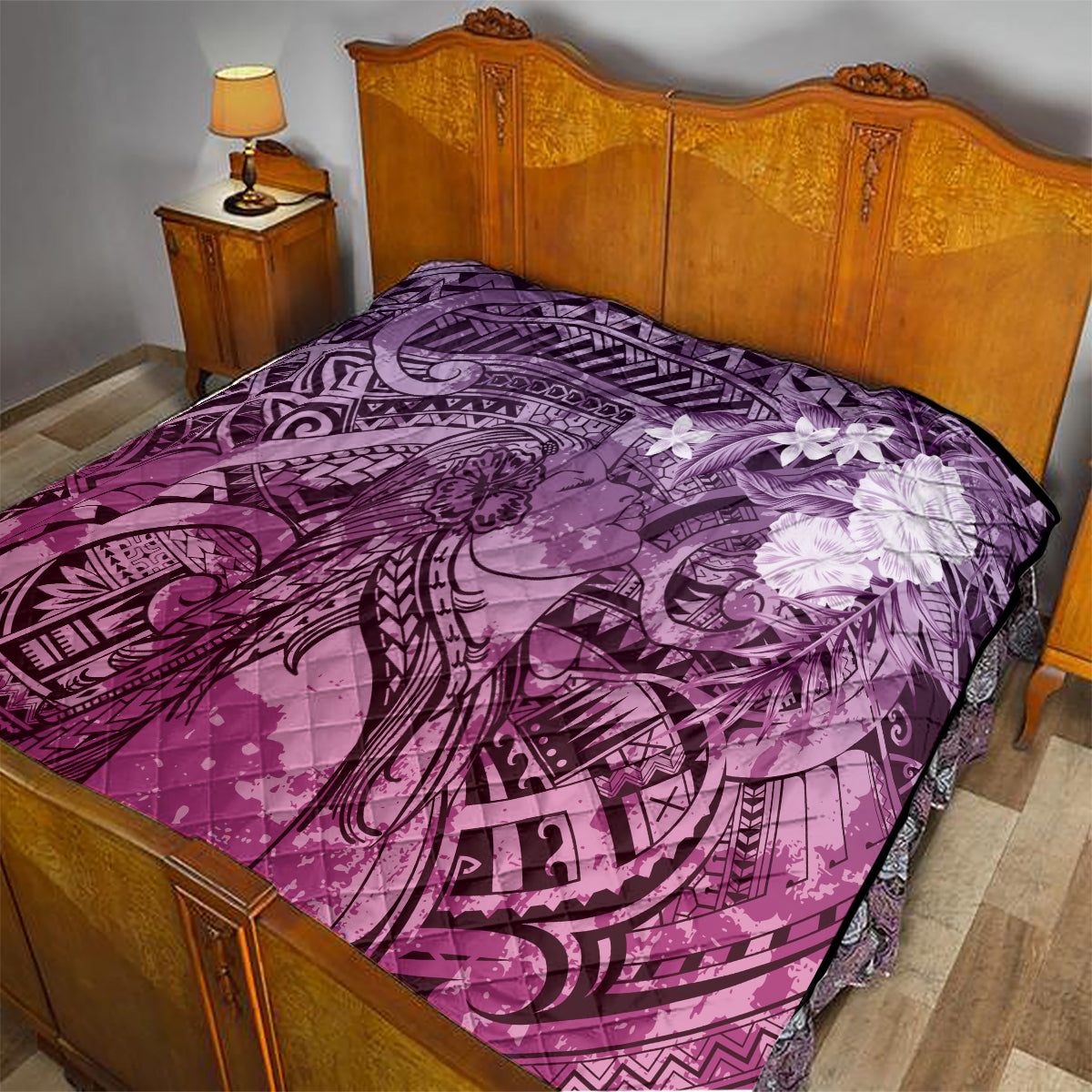 Pacific Beauty Girl Quilt Pink Polyneisan Tribal Vintage Motif LT9 - Polynesian Pride