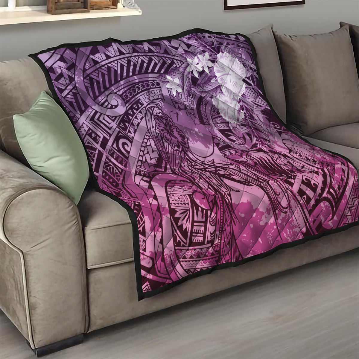 Pacific Beauty Girl Quilt Pink Polyneisan Tribal Vintage Motif LT9 - Polynesian Pride