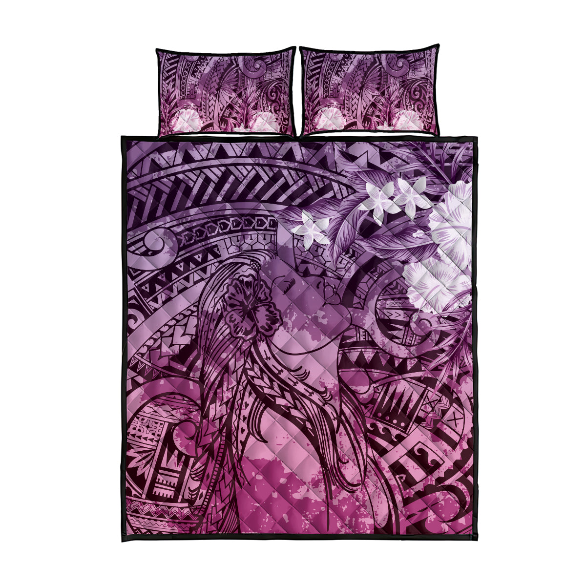 Pacific Beauty Girl Quilt Bed Set Pink Polyneisan Tribal Vintage Motif