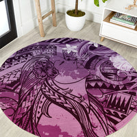 Pacific Beauty Girl Round Carpet Pink Polyneisan Tribal Vintage Motif LT9 Pink - Polynesian Pride