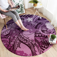 Pacific Beauty Girl Round Carpet Pink Polyneisan Tribal Vintage Motif LT9 - Polynesian Pride