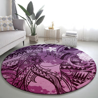Pacific Beauty Girl Round Carpet Pink Polyneisan Tribal Vintage Motif LT9 - Polynesian Pride