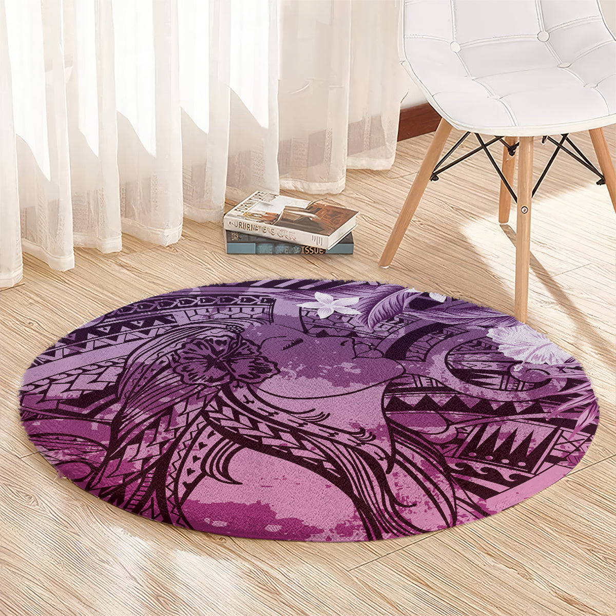 Pacific Beauty Girl Round Carpet Pink Polyneisan Tribal Vintage Motif LT9 - Polynesian Pride