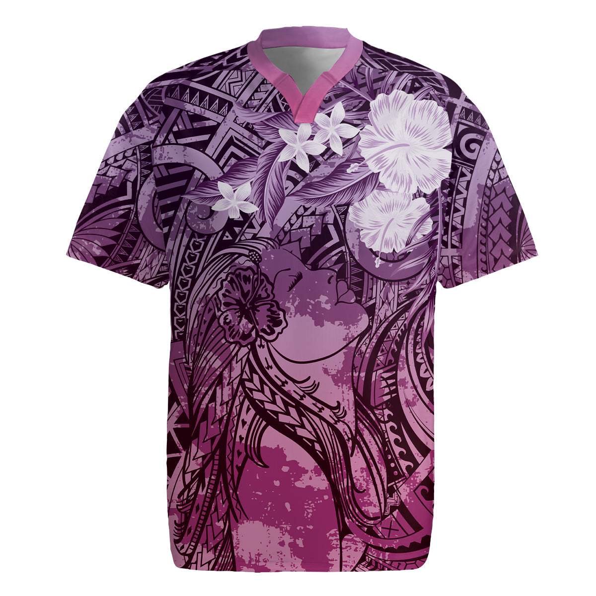 Pacific Beauty Girl Rugby Jersey Pink Polyneisan Tribal Vintage Motif