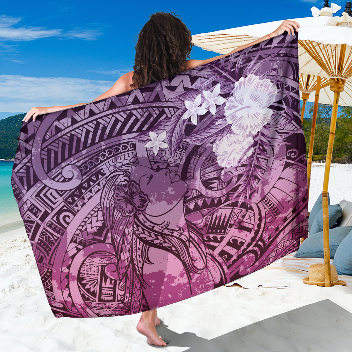 Pacific Beauty Girl Sarong Pink Polyneisan Tribal Vintage Motif LT9 One Size 44 x 66 inches Pink - Polynesian Pride