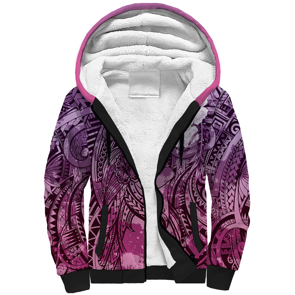 Pacific Beauty Girl Sherpa Hoodie Pink Polyneisan Tribal Vintage Motif
