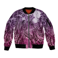 Pacific Beauty Girl Sleeve Zip Bomber Jacket Pink Polyneisan Tribal Vintage Motif