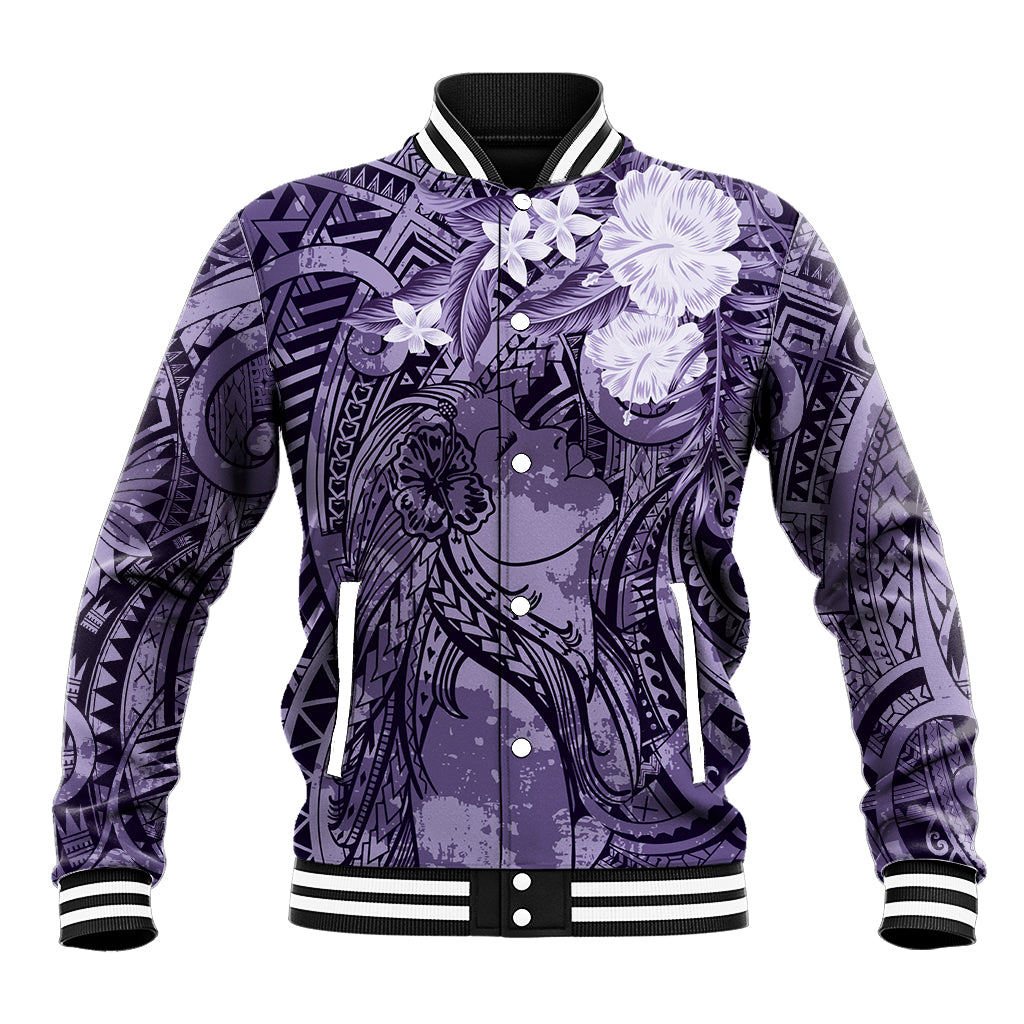 Pacific Beauty Girl Baseball Jacket Violet Polyneisan Tribal Vintage Motif LT9 Unisex Violet - Polynesian Pride