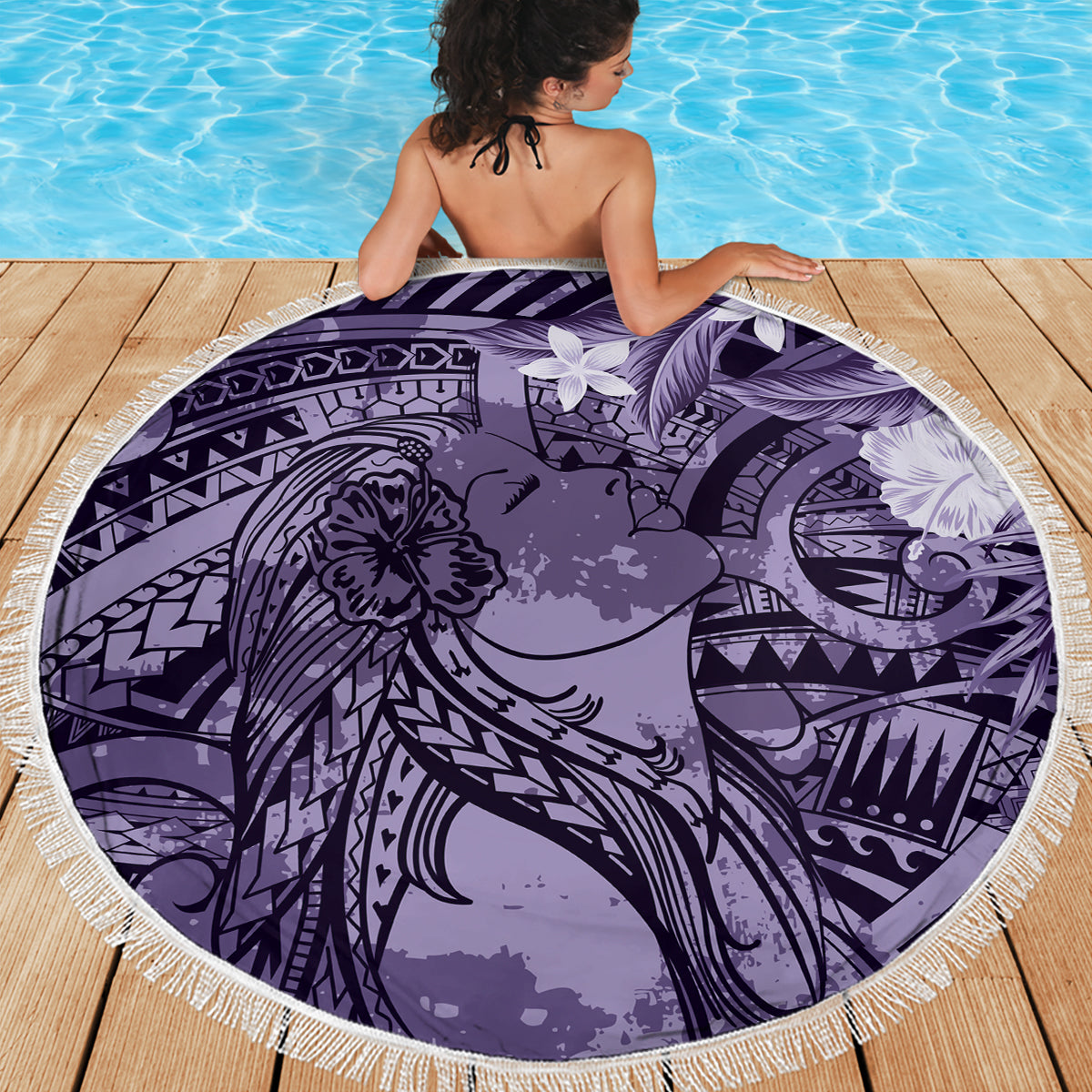 Pacific Beauty Girl Beach Blanket Violet Polyneisan Tribal Vintage Motif