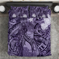 Pacific Beauty Girl Bedding Set Violet Polyneisan Tribal Vintage Motif