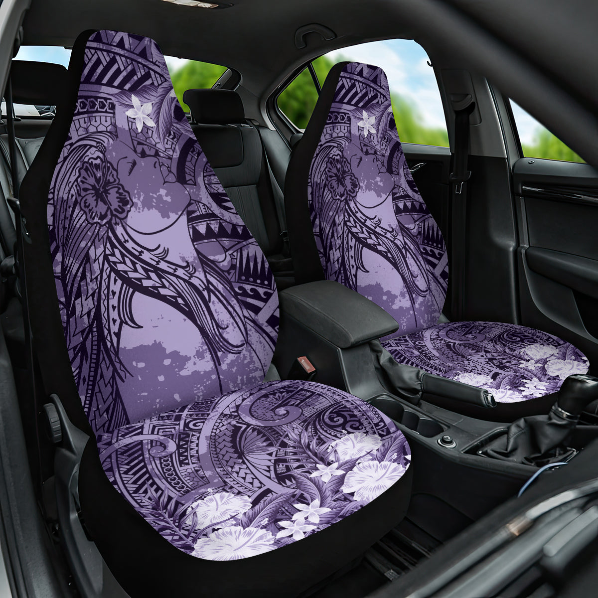Pacific Beauty Girl Car Seat Cover Violet Polyneisan Tribal Vintage Motif