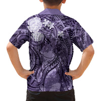 Pacific Beauty Girl Family Matching Off The Shoulder Long Sleeve Dress and Hawaiian Shirt Violet Polyneisan Tribal Vintage Motif